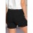 Black Elastic Waistband Pocket Drawstring Shorts with Button
